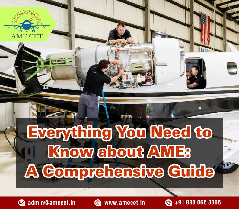 "Everything You Need to Know about AME: A Comprehensive Guide Aircraft Maintenance Engineering (AME) is a highly specialized and technical field that plays a critical role in ensuring the safety and reliability of aircrafts. AME professionals are responsible for following tasks. • Scheduled and unscheduled maintenance of aircraft • Troubleshooting and repairing aircraft systems • Conducting safety inspections of aircrafts To become an AME, one must complete a formal training program and pass a series of module exams. The AME course typically covers a wide range of topics, including aerodynamics, aircraft systems and components, avionics, maintenance procedures, and safety regulations. The course is typically divided into two parts: • Theoretical training • Practical training The theoretical training component covers the fundamentals of aircraft maintenance engineering and includes subjects such as physics, mathematics, aerodynamics, aircraft structures, and aircraft systems. The practical training component, on the other hand, focuses on hands-on training and includes subjects such as aircraft maintenance procedures, troubleshooting and repair, and safety regulations. In order to enroll in an AME course, one must have completed 10+2 with Physics, Chemistry and Mathematics as main subjects or equivalent. They must join AME CET examination get admission in DGCA approved AME Course. The duration of the course is typically 2 to 3 years, but it can vary depending on the institution. After completing the AME course, students must pass a series of module exams and obtain a license from the Directorate General of Civil Aviation (DGCA) in order to practice as an AME. The DGCA exams consist of a written test and a practical test, which cover both theoretical and practical aspects of aircraft maintenance engineering. The AME profession offers a wide range of career opportunities, including working with airlines, aircraft manufacturers, maintenance and repair organizations, and military organizations. AME professionals can also advance to higher level positions such as lead or supervisory roles, technical instructor, or manager. AME is a challenging and rewarding career that requires a high level of technical knowledge and skill. It is a constantly evolving field, with new technologies and regulations being developed all the time. This means that AME professionals must continually update their knowledge and skills through continuing education and training. In conclusion, the Aircraft Maintenance Engineering (AME) is a highly specialized and technical field that plays a critical role in ensuring the safety and reliability of aircrafts. The AME course is typically divided into two parts: theoretical training and practical training, which usually takes 2 to 3 years to complete. After completing the course, students must pass a series of module exams and obtain a license from the Directorate General of Civil Aviation (DGCA) in order to practice as an AME. The AME profession offers a wide range of career opportunities with good salary and benefits. "